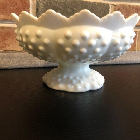 Fenton Other - Fenton Milk Glass Hobnail Scalloped Edge Pedestal Candle Holder Bowl